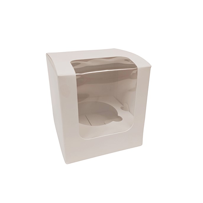 Pudełko z okienkiem + wkład na 1 muffinkę BIAŁE 9,5x9,5xh9cm / 1szt.