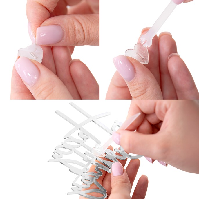 Topper akrylowy na bok tortu HAPPY BIRTHDAY srebrny