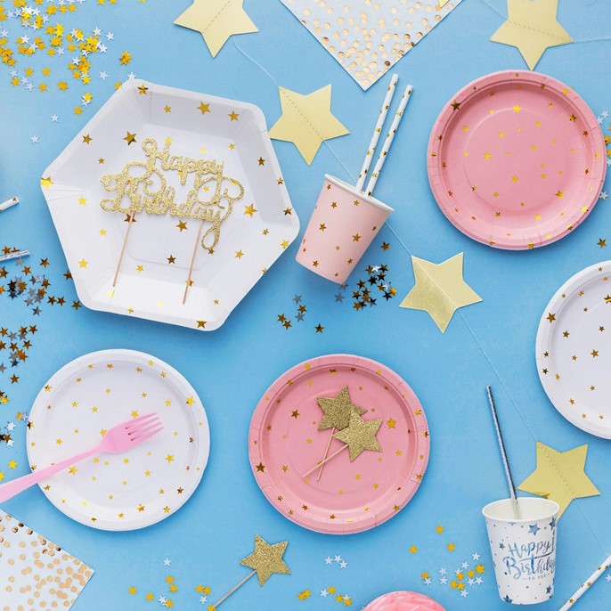 Topper - Karteczki na piku ZŁOTE BROKATOWE GWIAZDKI 6szt.