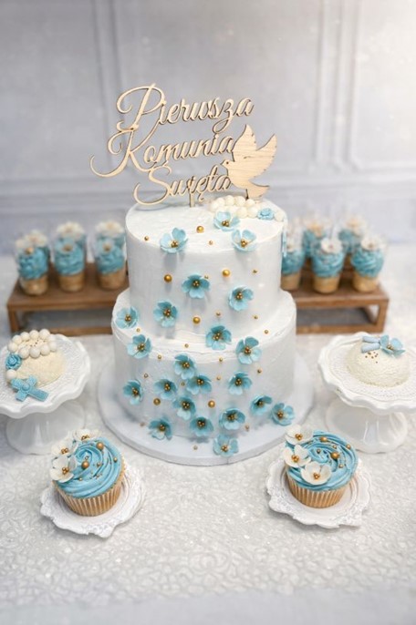 Kwiatki małe Niebieskie ze złotą perełką /25szt.