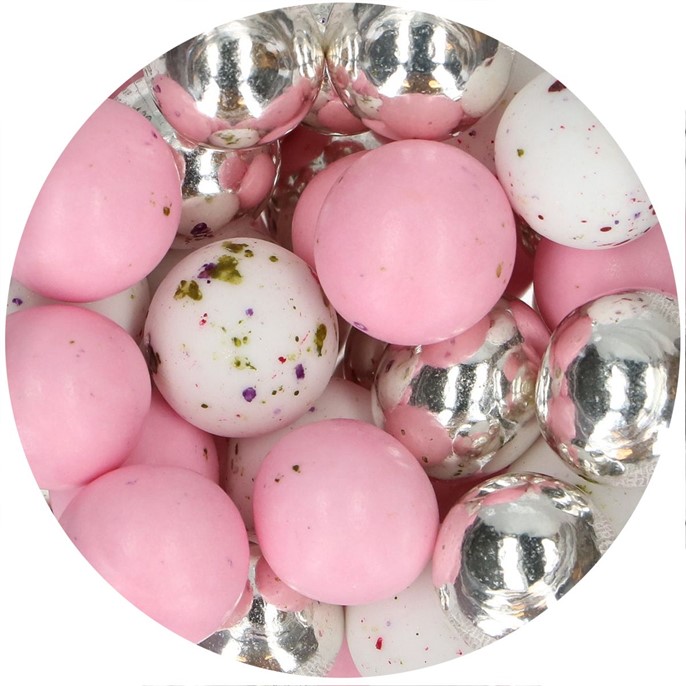 Choco Crispy Balls - Chrupiące kulki czekoladowe Różowe, Srebrne i Białe nakrapiane 1,5cm /130g