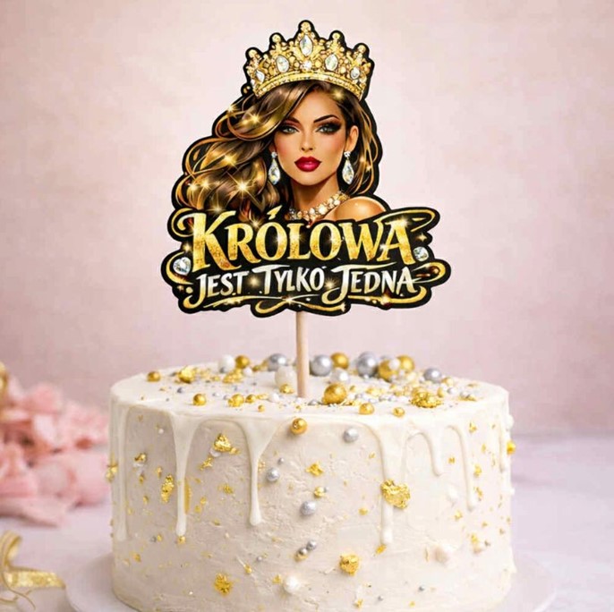 Topper papierowy KOBIETA W KORONIE + napis KRÓLOWA JEST TYLKO JEDNA