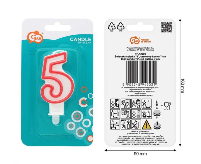 Świeczka cyferka 5 - czerwona