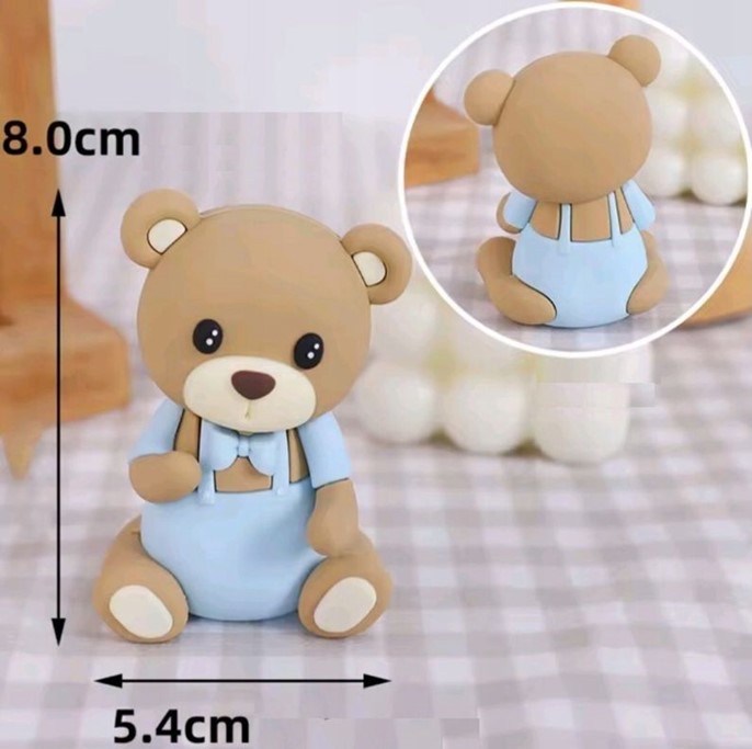 Zestaw ozdób z tworzywa na tort Miś Baby Niebieski