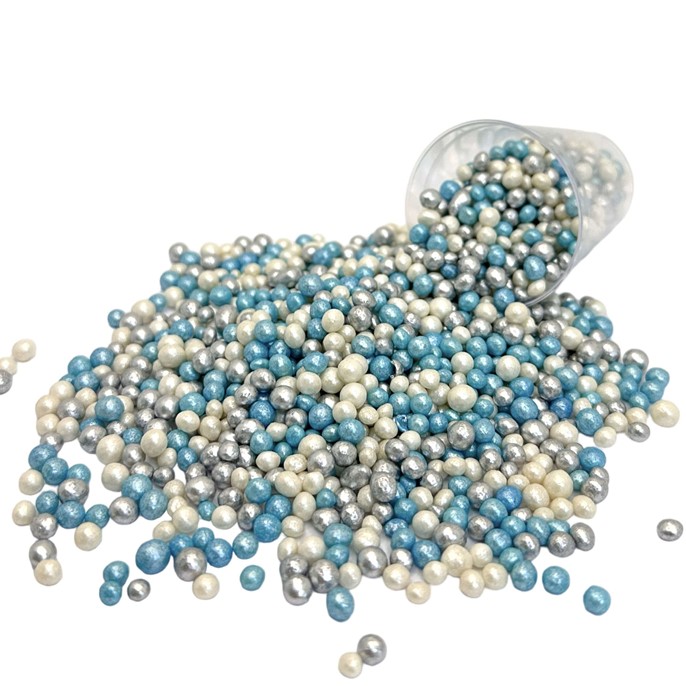 Perełki ryżowe NIEBIESKIE-BIAŁE-SREBRNE perłowe 5mm /1kg