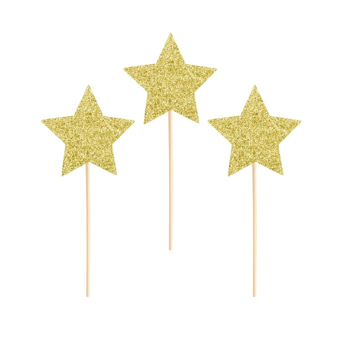 Topper - Karteczki na piku ZŁOTE BROKATOWE GWIAZDKI 6szt.