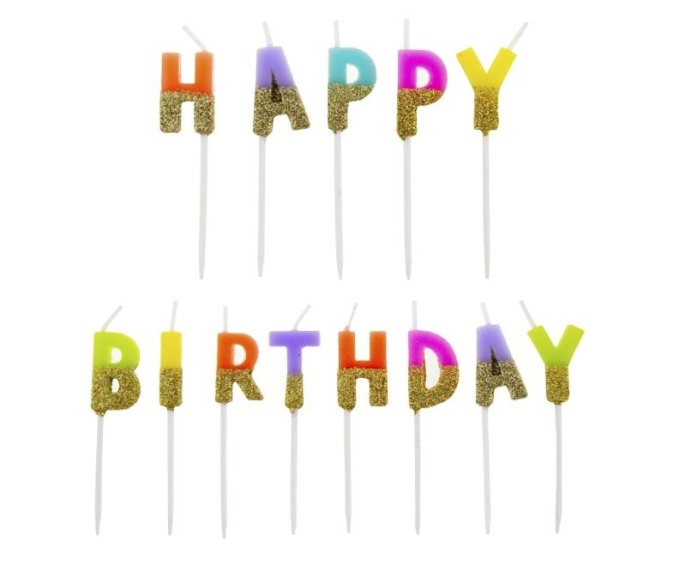 Świeczki urodzinowe pikery brokatowe HAPPY BIRTHDAY