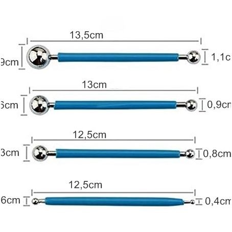 Narzędzia metalowe dwustronne z kulką do modelowania 4szt.