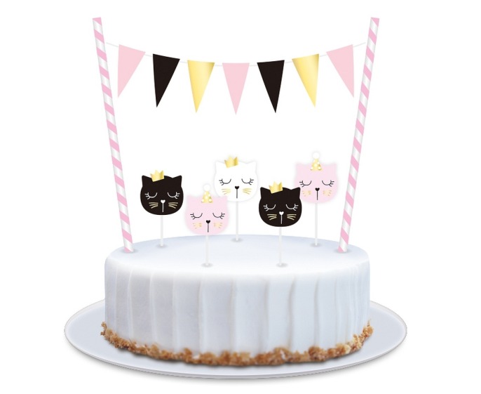Dekoracja na tort Girlanda + 5 świeczek kotki pikery