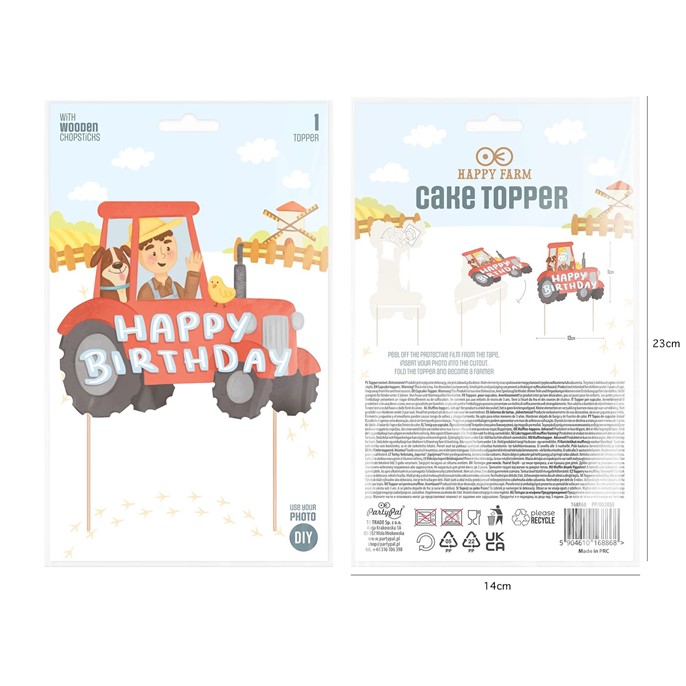 Topper papierowy na piku CZERWONY TRAKTOR HAPPY BIRTHDAY