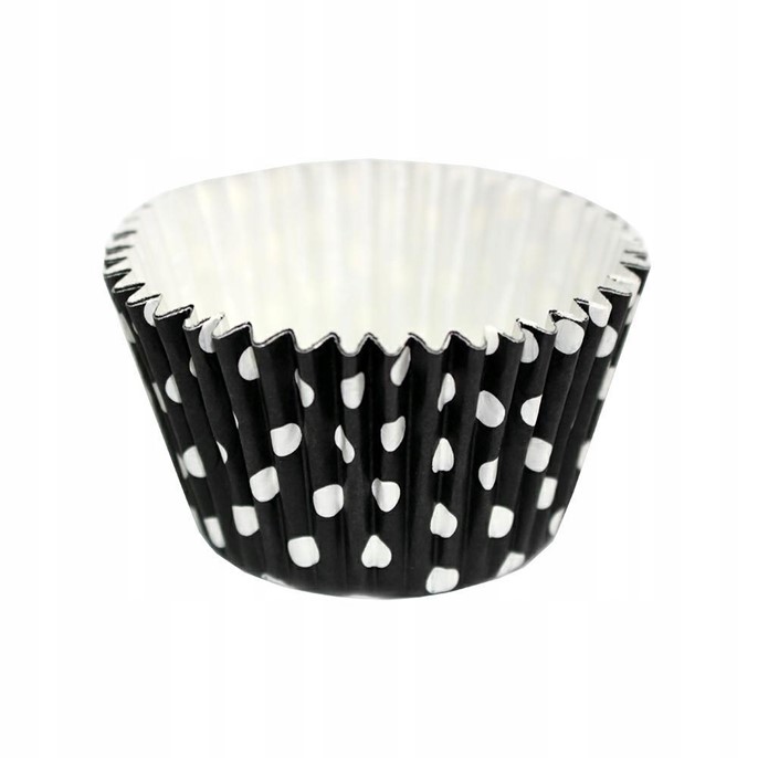 Papilotki papierowe silikonowane do muffinek Polka  CZARNE W BIAŁE KROPKI 90szt.
