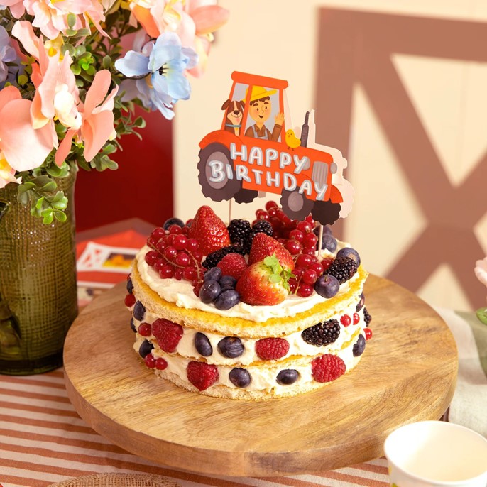 Topper papierowy na piku CZERWONY TRAKTOR HAPPY BIRTHDAY