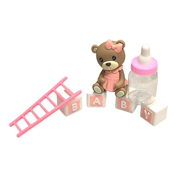 Zestaw ozdób z tworzywa na tort Miś Baby Różowy