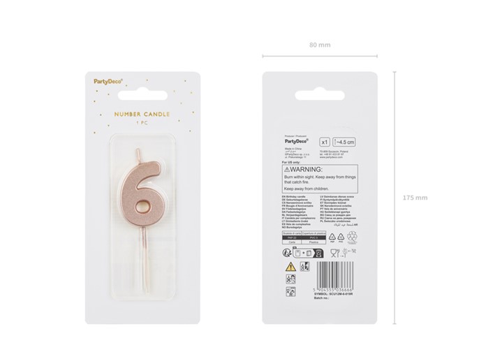 Świeczka cyferka  6 na piku miedziana