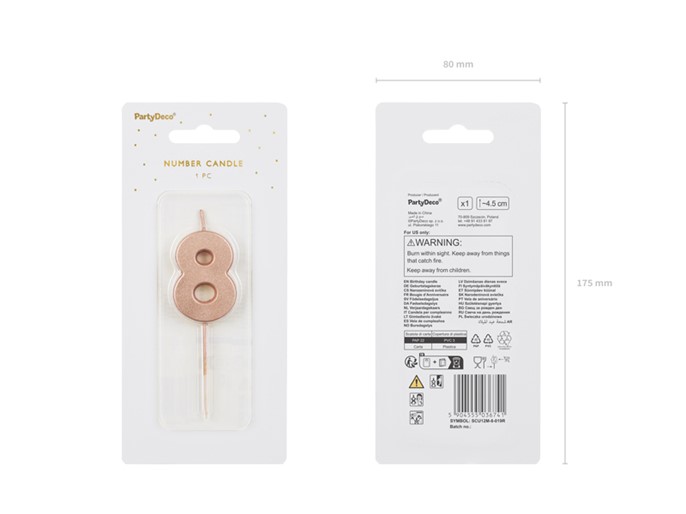 Świeczka cyferka  8 na piku miedziana