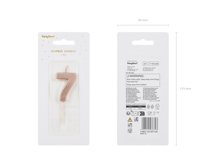 Świeczka cyferka  7 na piku miedziana