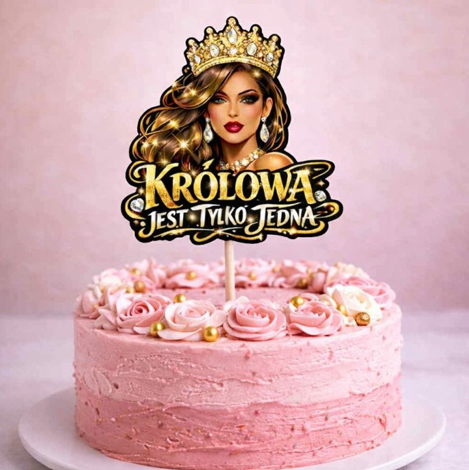 Topper papierowy KOBIETA W KORONIE + napis KRÓLOWA JEST TYLKO JEDNA