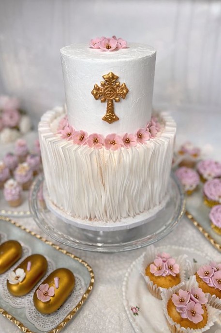 Kwiatki małe Różowe ze złotą perełką /25szt.