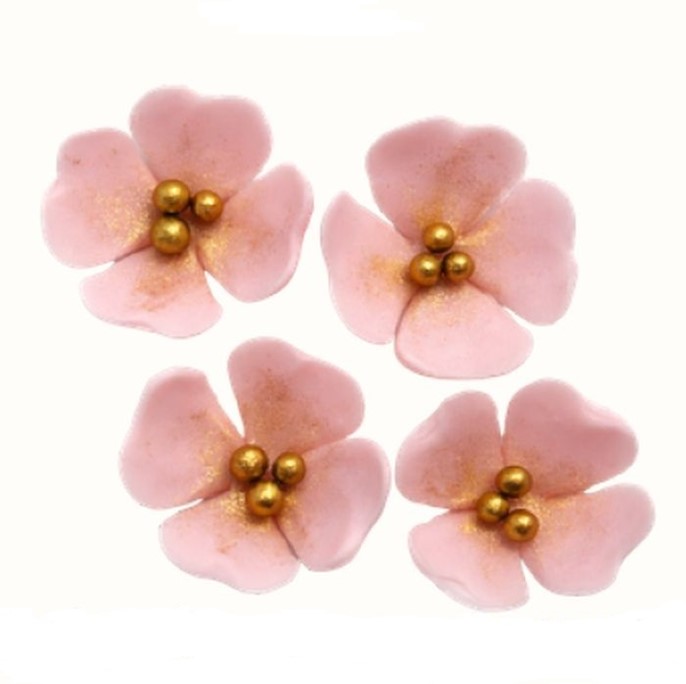 Kwiatki małe Różowe ze złotą perełką /25szt.