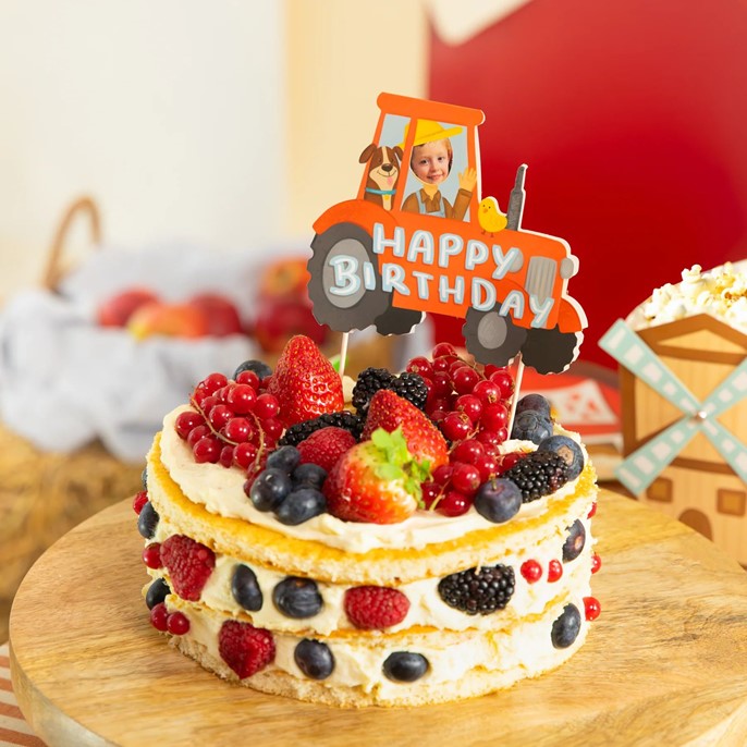 Topper papierowy na piku CZERWONY TRAKTOR HAPPY BIRTHDAY