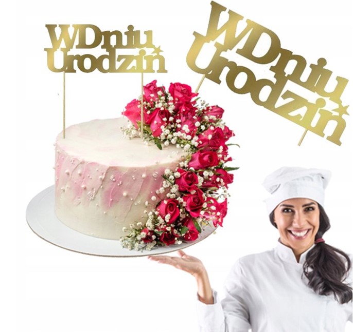 Topper papierowy złoty W DNIU URODZIN