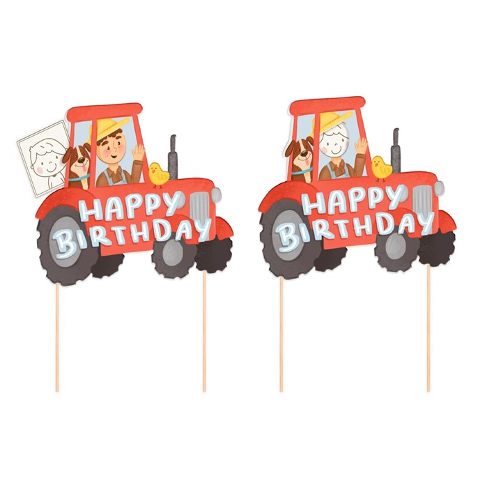 Topper papierowy na piku CZERWONY TRAKTOR HAPPY BIRTHDAY
