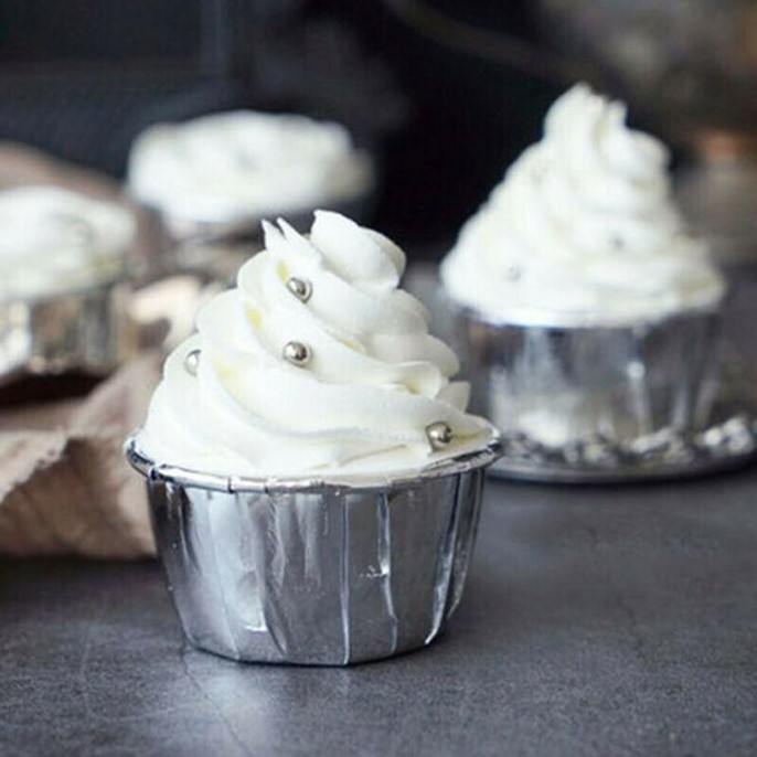 Papilotki aluminiowe do muffinek Srebrne 50szt.
