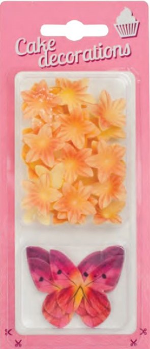 Blister - Motylki różowe i mini kwiatki waflowe herbaciane 5+25szt.