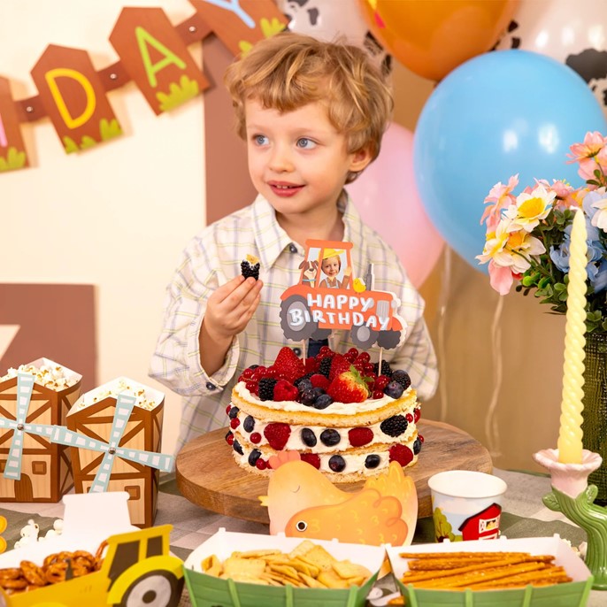 Topper papierowy na piku CZERWONY TRAKTOR HAPPY BIRTHDAY