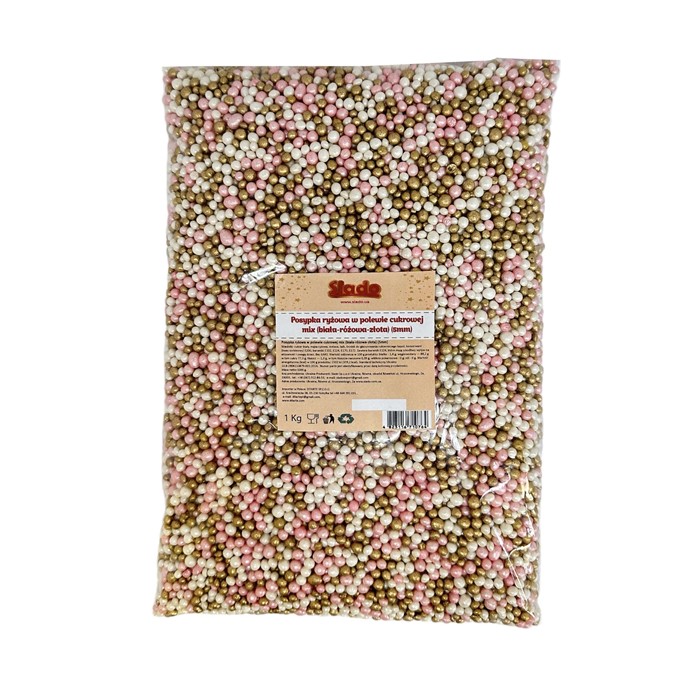 Perełki ryżowe RÓŻOWE-BIAŁE-ZŁOTE perłowe 5mm /1kg