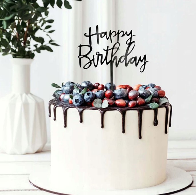 Topper akrylowy HAPPY BIRTHDAY czarny