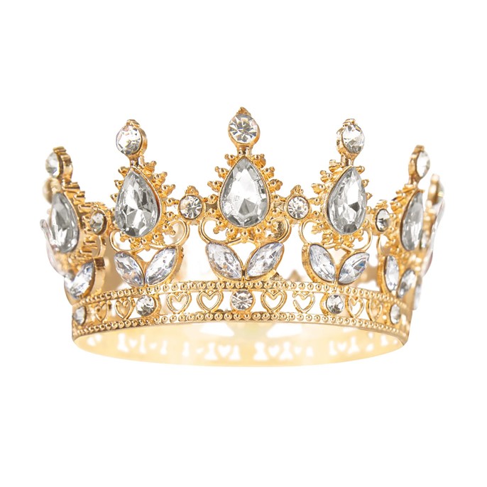 Dekoracja na tort KORONA ZŁOTA ze srebrnymi kryształkami 10cm