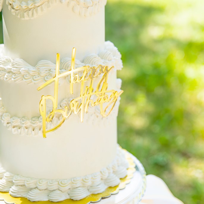 Topper akrylowy na bok tortu HAPPY BIRTHDAY złoty