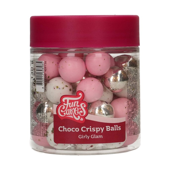Choco Crispy Balls - Chrupiące kulki czekoladowe Różowe, Srebrne i Białe nakrapiane 1,5cm /130g
