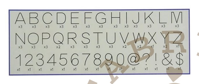 Szablon - znacznik z literami i cyframi