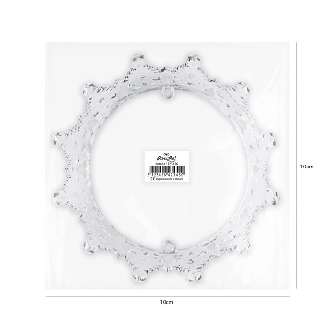 Dekoracja na tort KORONA SREBRNA z różowymi i srebrnymi kryształkami 10cm