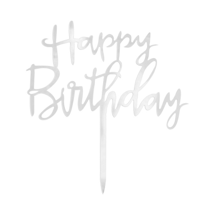 Topper akrylowy HAPPY BIRTHDAY srebrny