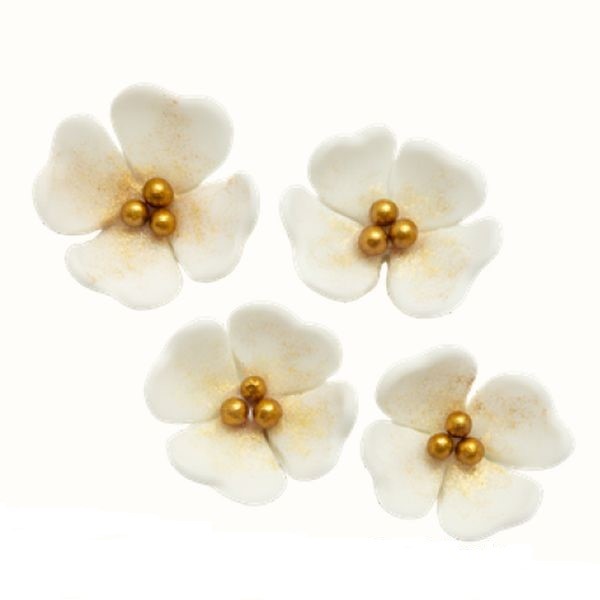 Kwiatki małe Białe ze złotą perełką /25szt.