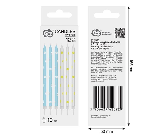Świeczki urodzinowe Stokrotki 10cm / 12szt.