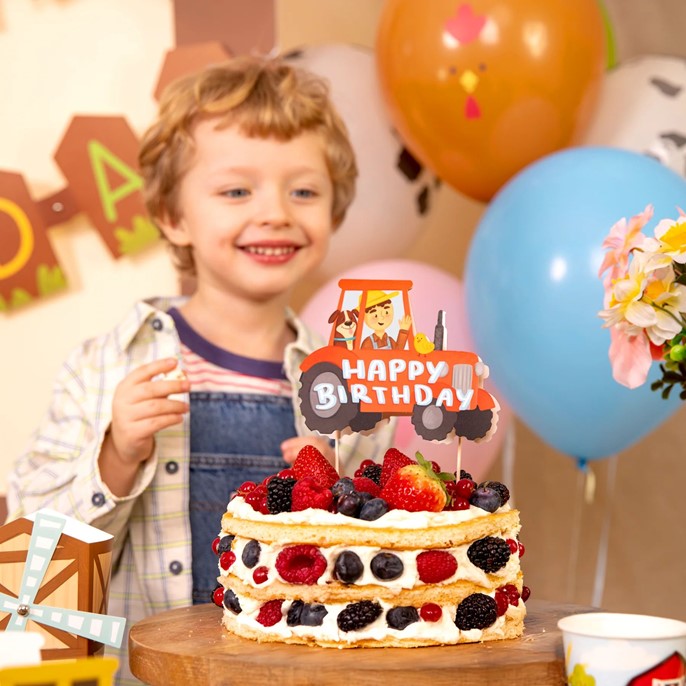 Topper papierowy na piku CZERWONY TRAKTOR HAPPY BIRTHDAY