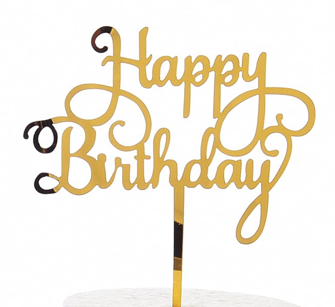 Topper akrylowy HAPPY BIRTHDAY złoty