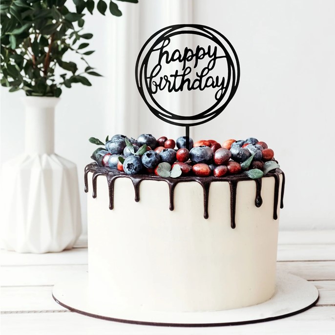 Topper akrylowy HAPPY BIRTHDAY czarne koło
