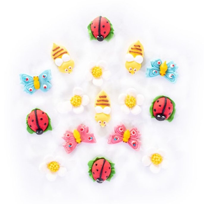 Cukrowy MIX pszczółki, motylki, biedronki, kwiatki 16szt.