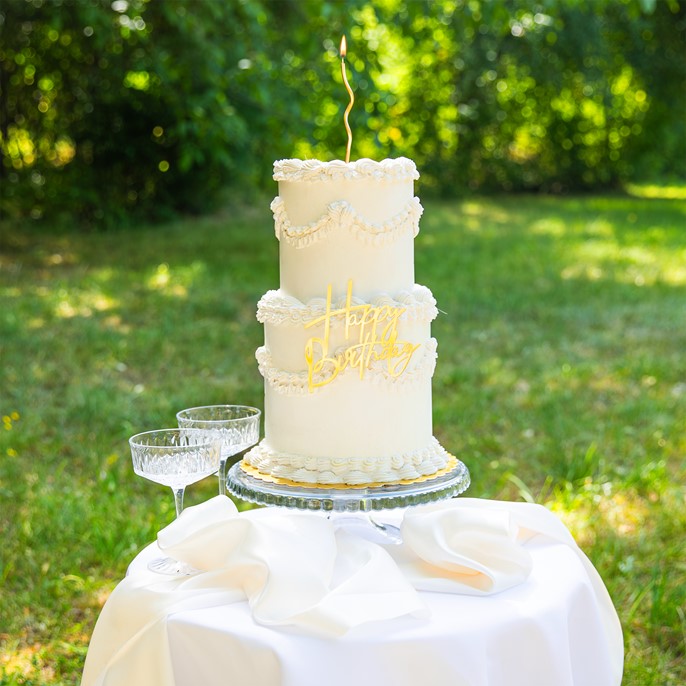 Topper akrylowy na bok tortu HAPPY BIRTHDAY złoty