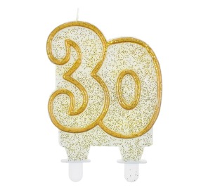 Świeczka urodzinowa Złota brokatowa cyferka "30"