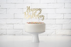 Topper na piku na tort HAPPY BIRTHDAY złoty