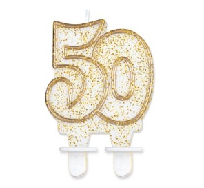 Świeczka urodzinowa Złota brokatowa cyferka "50"