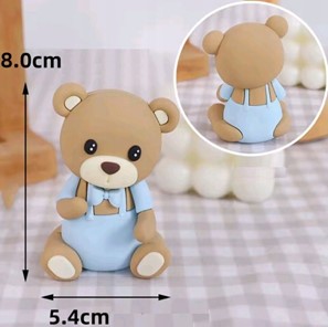 Zestaw ozdób z tworzywa na tort Miś Baby Niebieski