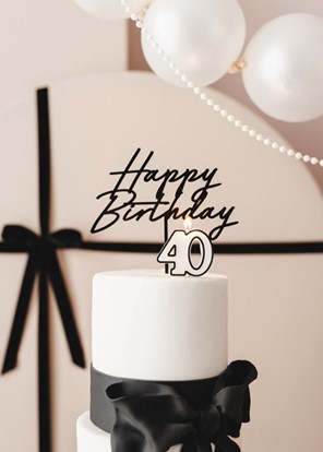 Świeczka cyferka "40" na piku BIAŁA z czarną obwódką