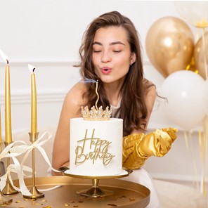 Dekoracja na tort KORONA ZŁOTA ze srebrnymi kryształkami 10cm